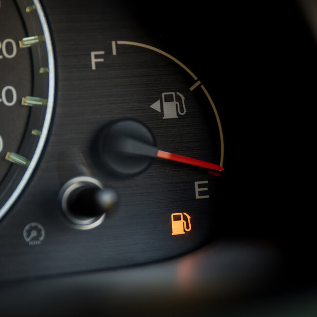 Empty Fuel Warning Light In Car Dashboard. Fuel Pump Icon. Gasol