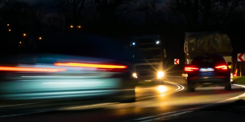 Lights Of Moving Cars At Night. Long Exposure