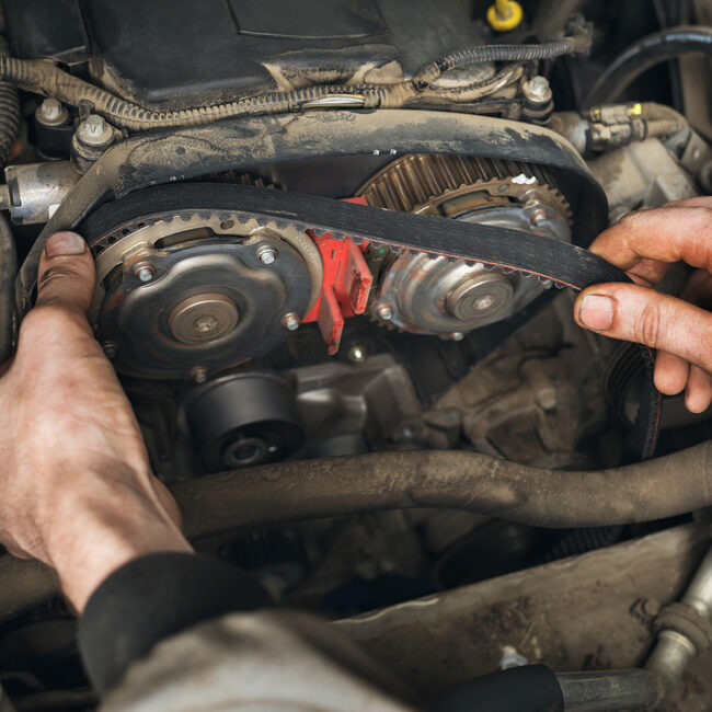Auto Mechanic Changes The Timing Belt In The Car, Close-up