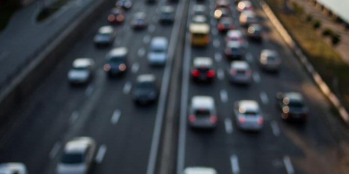 Abstract Picture, Busy Traffic. Picture Blurred For Background A