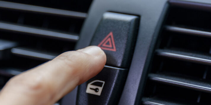 Close Up Hand Press The Emergency Light In The Car, Fingers Pres