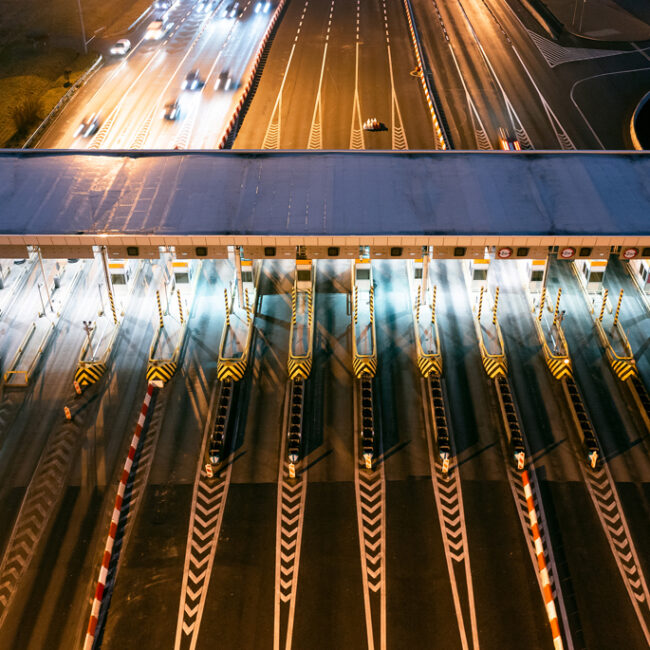 Toll Track, Filmed At Night From A Height Using A Drone